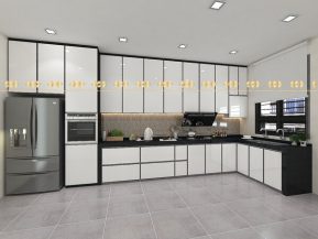 Tủ bếp màu trắng có thể phối hợp trong mọi không gian kiến trúc.