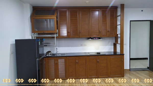 Tủ bếp nhôm kính giả gỗ cao cấp hệ nhôm Omega Deco