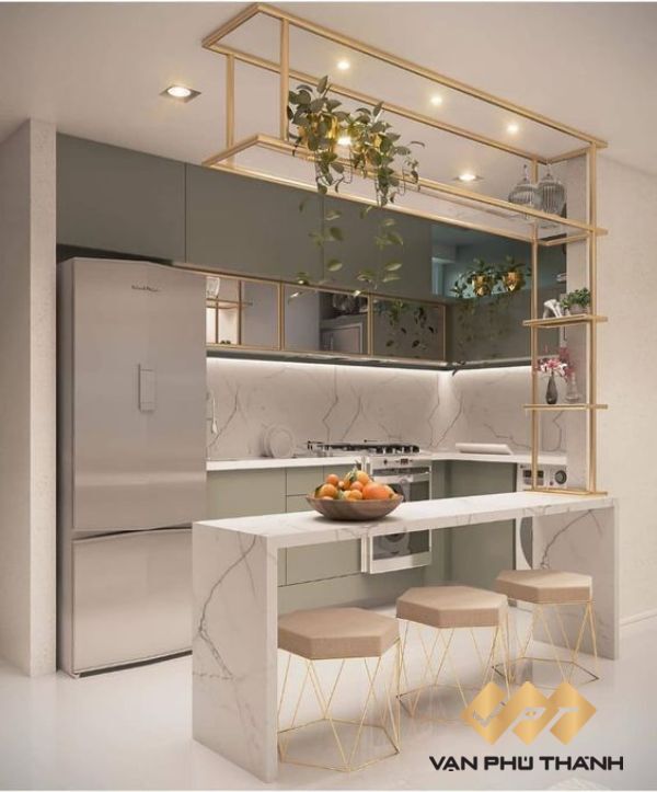 Giải thích tủ bếp Acrylic là gì chi tiết nhất 2023 - Trong ảnh là mẫu tủ bếp mini với thiết kế tối ưu không gian