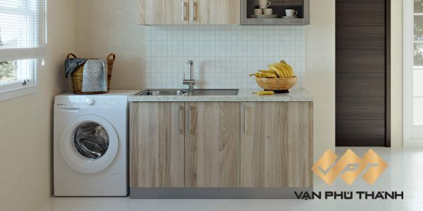 Mẫu tủ bếp mini có bồn rửa Hà Nội bằng chất liệu tủ bếp Acrylic bền bỉ